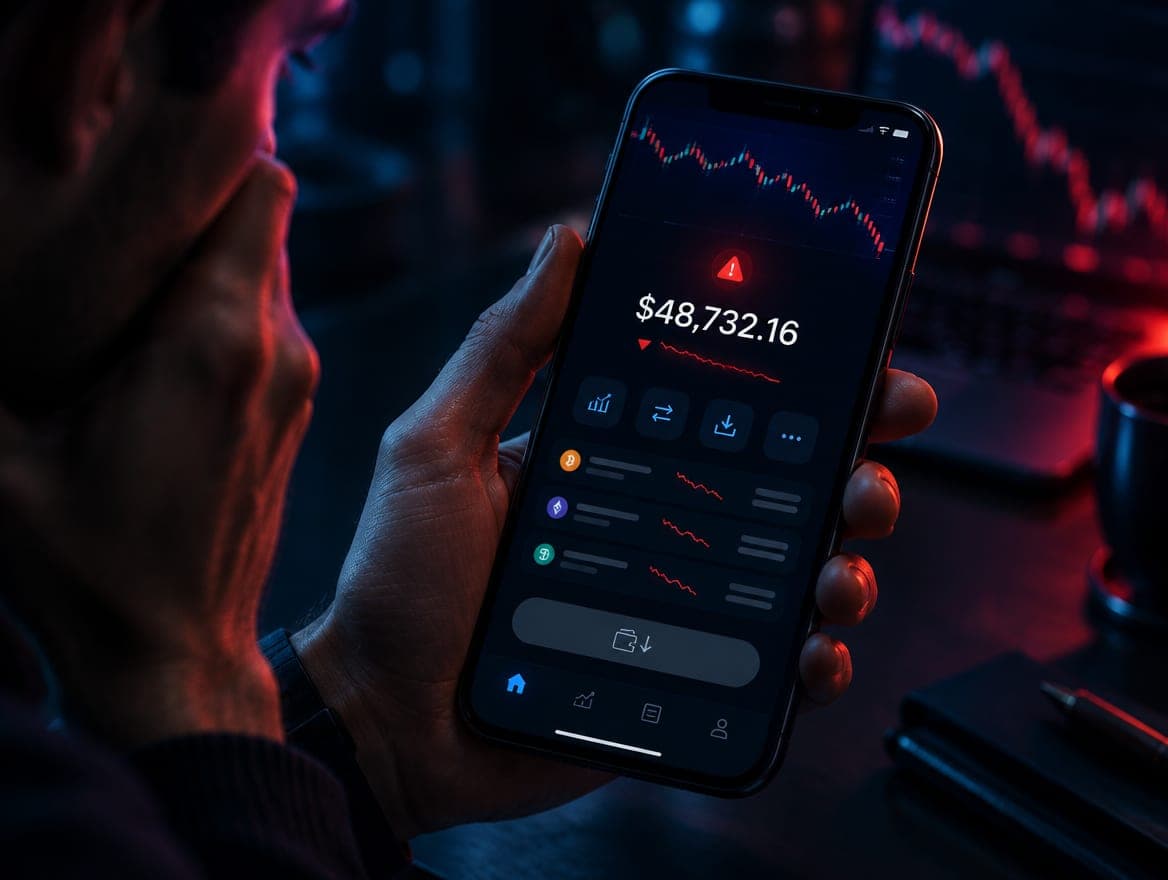 Phone showing a trading app with a disabled withdraw button
