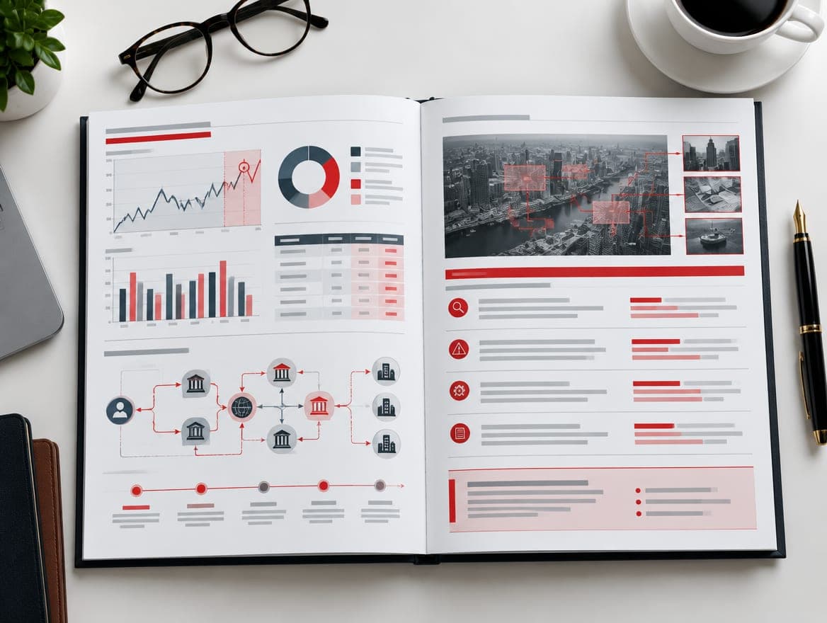 Open report with charts and red highlights